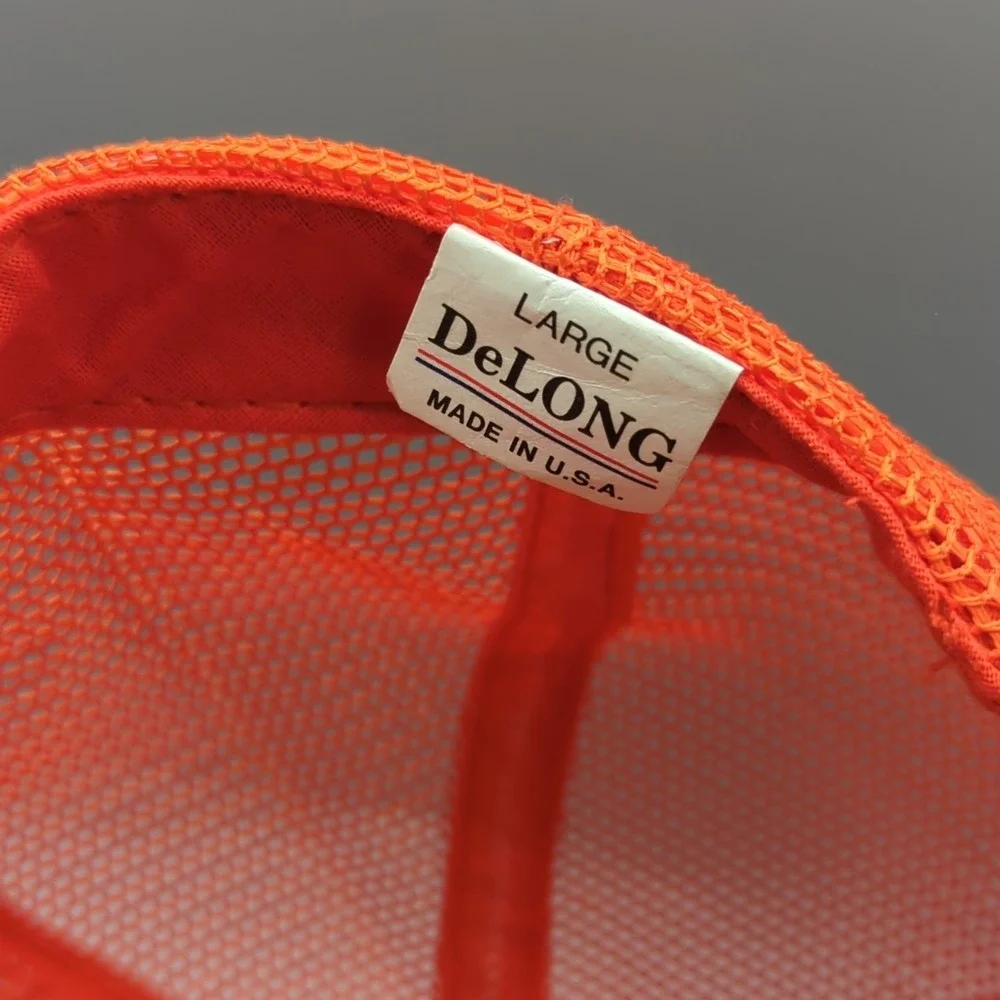 NOS Rare Vintage BOMBER LURES Fishing Hat Cap Orange Full Mesh Large DeLong USA